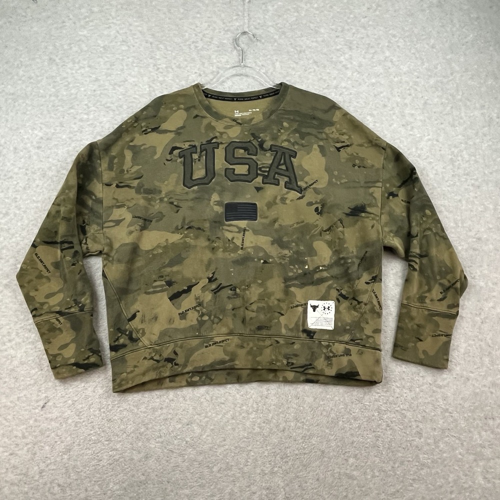 Under Armour Project Rock Sweatshirt Womens‎ XL Green Camo USA BLD SWT RSPCT